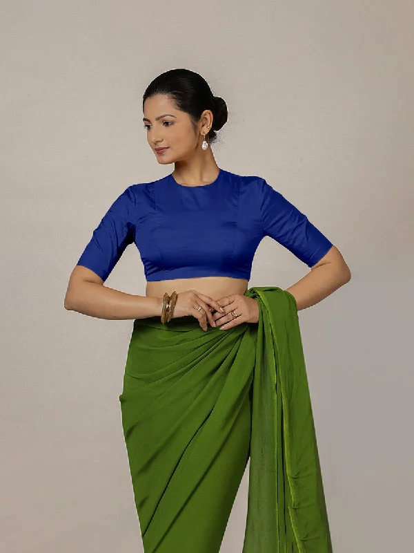 Blouses & Shirts for Spa Days -  Women's Peasant Tops-Myra x Rozaana | Cobalt Blue Backless Saree Blouse w/ FlexiFit™