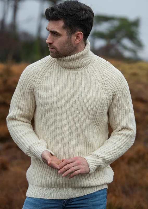 Pullover sweater for men-Women's Ribbed A-Line Pullovers-Aran Rib Roll Neck Sweater | Natural