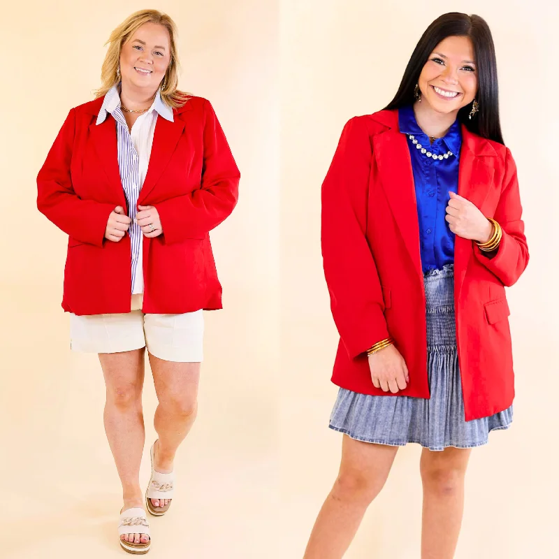 Nighttime Blazer-Women's Checkered Blazers-Winning Awards Long Sleeve Blazer in Red