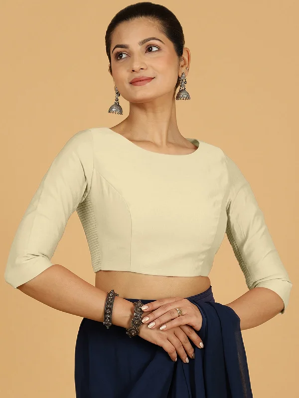 Blouses & Shirts for Easter -  Women's Mock Neck Shirts-Tamanna x Rozaana | Three Quarter Sleeves Saree Blouse in Ivory