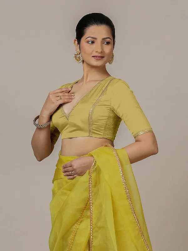 Blouses & Shirts for Camping -  Women's Office Blouses-Zohra x Luxe | Lemon Yellow Saree Blouse w/ FlexiFit™ Side Seam