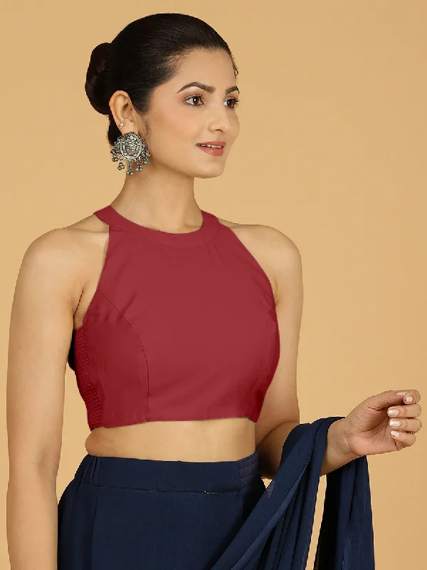 Blouses & Shirts for Maternity Wear -  Women's Pintuck Shirts-Zubeida x Rozaana | Scarlet Red Sleeveless Halter Neck Saree Blouse