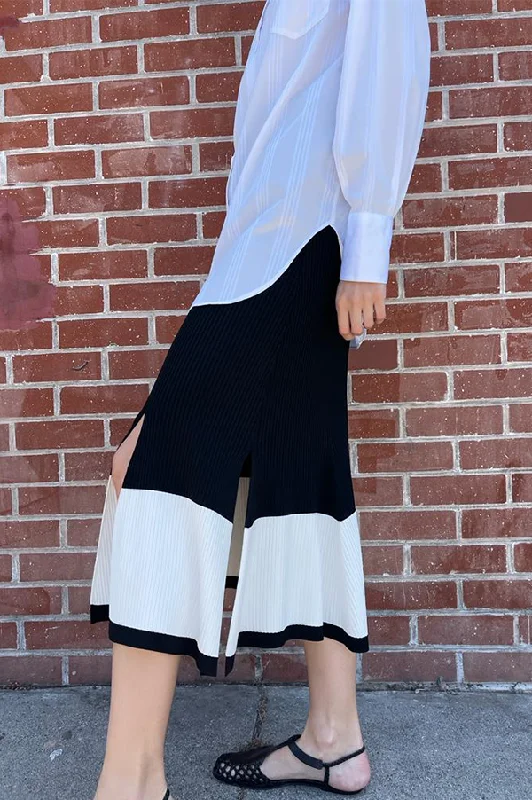 Pullover sweater chic layers-Women's Satin Denim Pullovers-Split Skirt in Black w/ Ivory Boarder