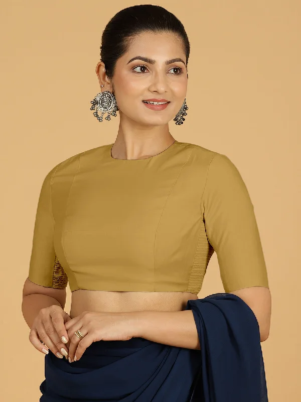 Blouses & Shirts for Jewish Women -  Women's Dressy Blouses-Amisha x Rozaana | Elbow Sleeves Saree Blouse in Dijon Mustard