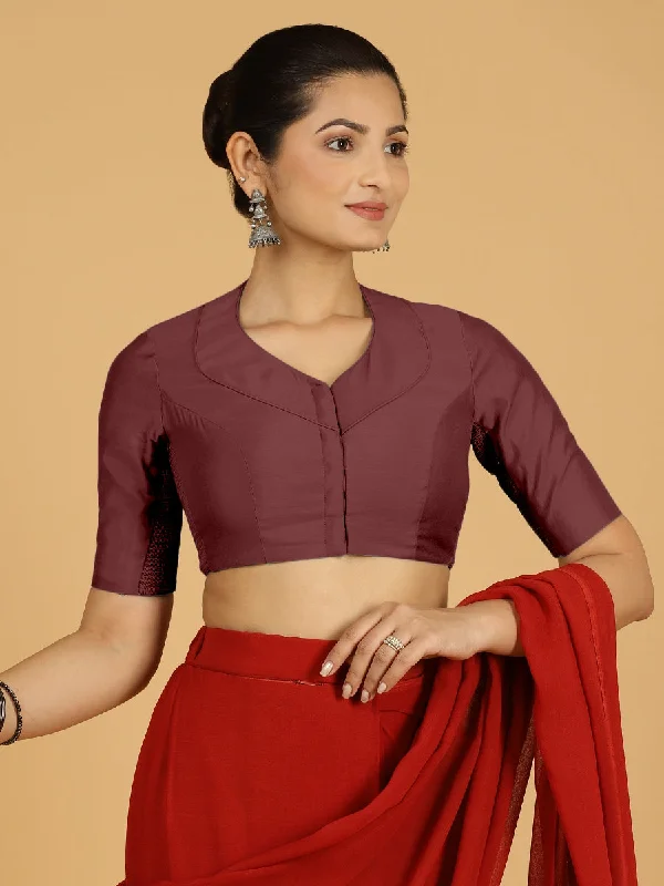 Blouses & Shirts for Graduation -  Women's Boxy Blouses-Pallavi x Rozaana | Elbow Sleeves Saree Blouse in Deep Maroon