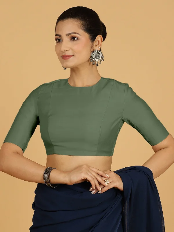 Blouses & Shirts for Writers -  Women's Layered Shirts-Amisha x Rozaana | Elbow Sleeves Saree Blouse in Hunter Green