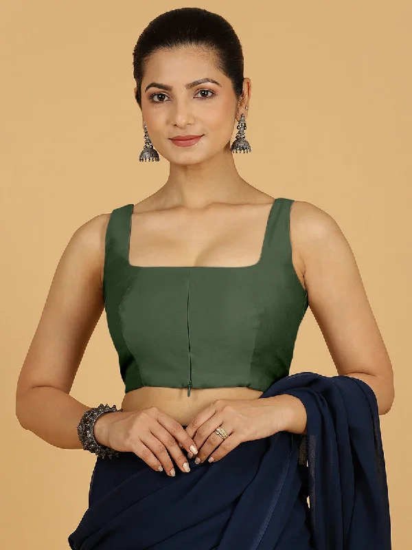 Blouses & Shirts for Party -  Women's Frill Blouses-Kasturi x Rozaana | Sleeveless Saree Blouse in Pine Green