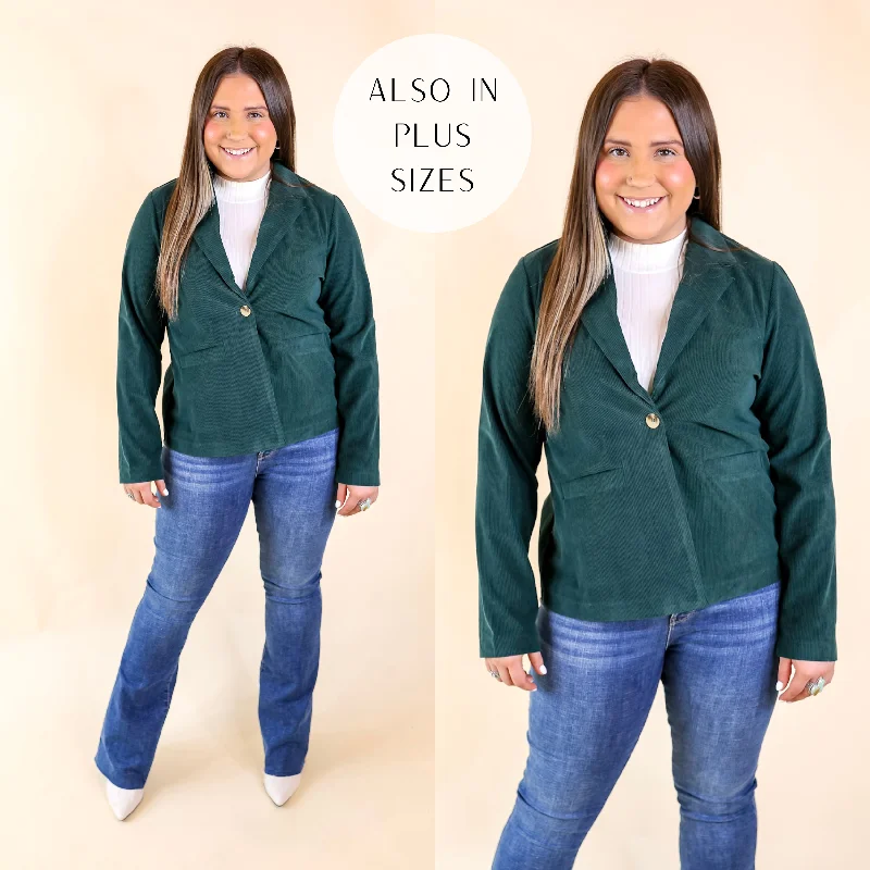 Indoor Blazer-Women's Comfortable Blazers-New York Groove Corduroy Blazer in Hunter Green