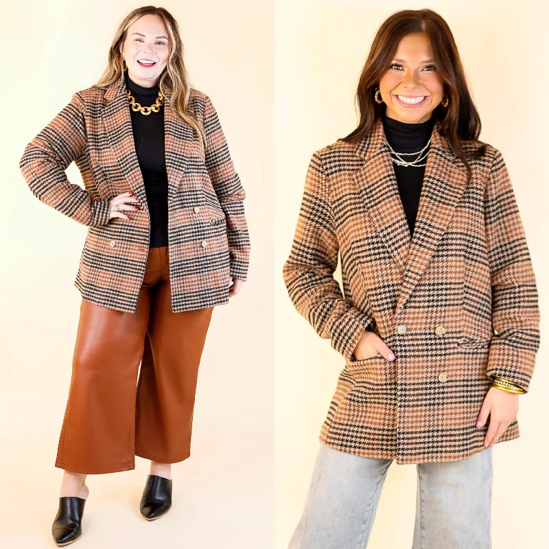 Duster Blazer-Women's Boating Blazers-Magical Feeling Houndstooth Blazer with Long Sleeves in Rust Mix