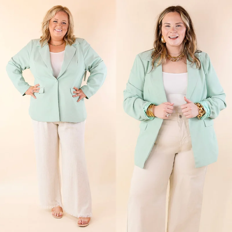 All-Day Blazer-Women's Chic Blazers-Winning Awards Long Sleeve Blazer in Mint Green