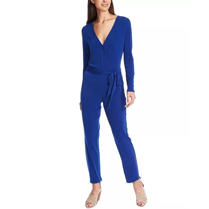 Casual Dresses for Coat-Women's Casual Swing Dresses-1 State Women's Belted Surplice Neck Jumpsuit Blue Size XX-Small