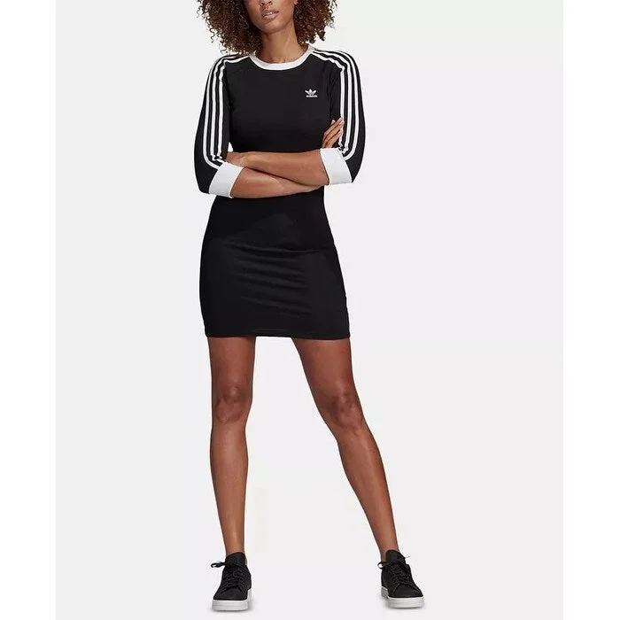 Casual Dresses for Friends-Women's Casual Swing Floral Dresses-Adidas Women's Adicolor 3-Stripe Dress Black Size Small