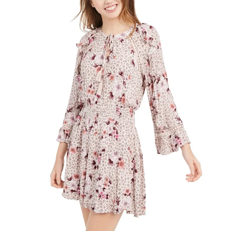 Casual Dresses for Redesigned-Women's Casual Long Sleeve Dresses-American Rag Juniors' Floral-Print Peasant Dress Bright Pink Size S - Small