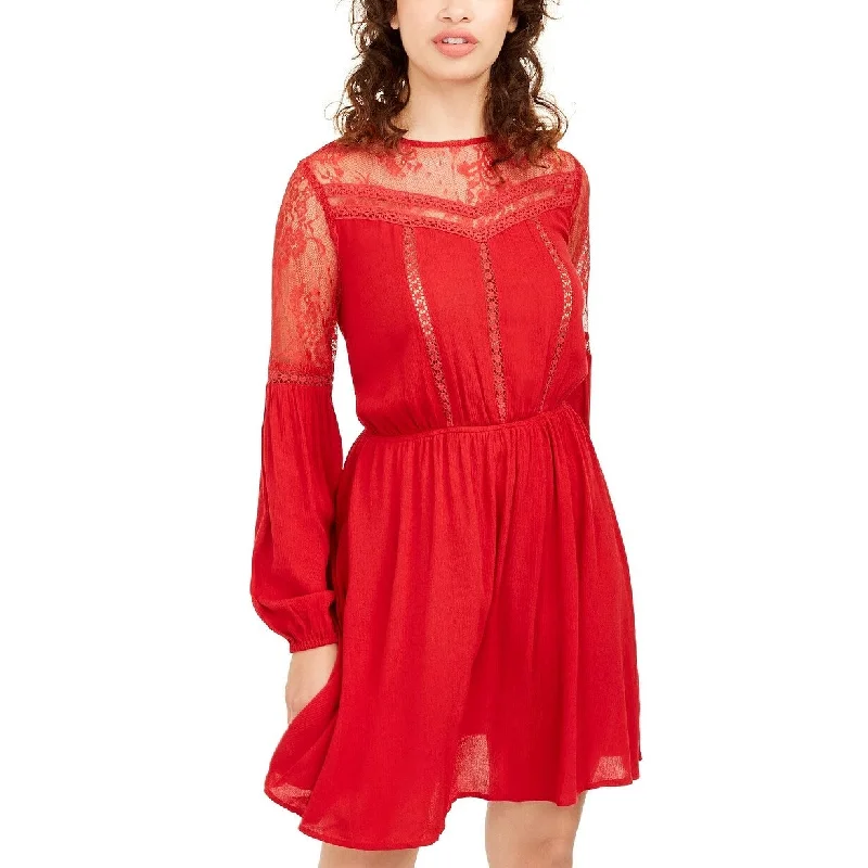 Grey Casual Dresses-Women's Casual One Shoulder Dresses-American Rag Juniors' Lace Dress Red Size Medium