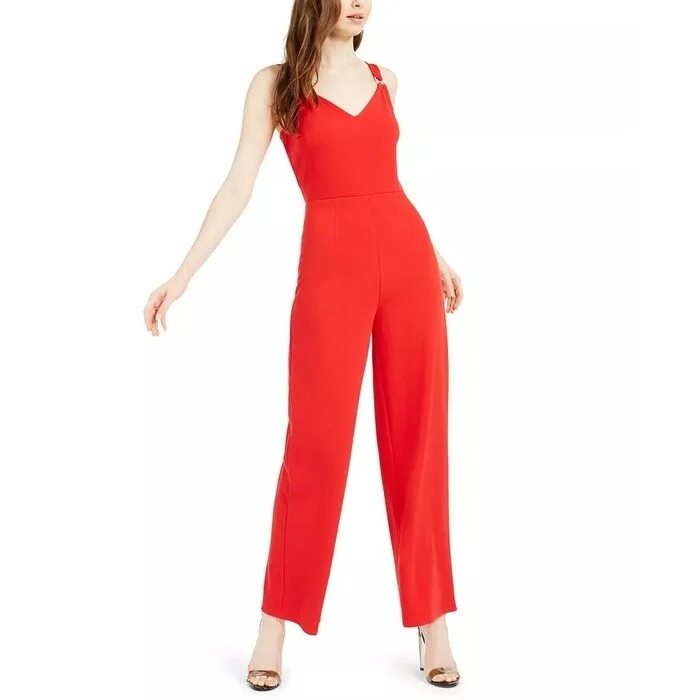 Casual Dresses for Hat-Women's Casual Knotted Dresses-Bar III Women's O Ring Jumpsuit Dark Red Size 0