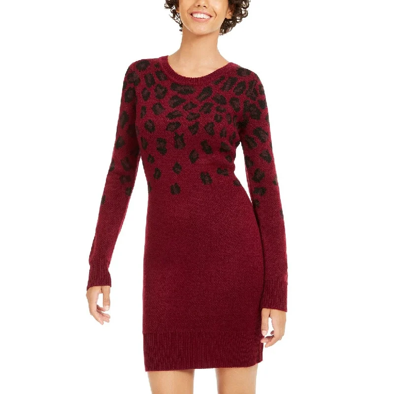 Casual Dresses for Adventure-Women's Casual Night Out Print Dresses-BCX Women's Cheetah-Print Sweater Dress Red Size Small