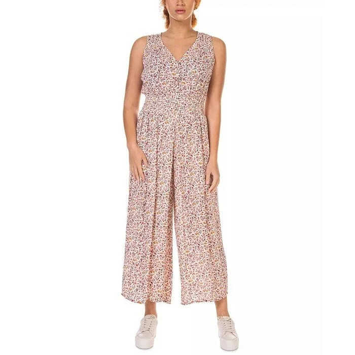 Casual Dresses for Enchanting-Women's Casual Midi Floral Dresses-Black Tape Women's Smocked Waist Culotte Printed Jumpsuit Pink Size S - Small