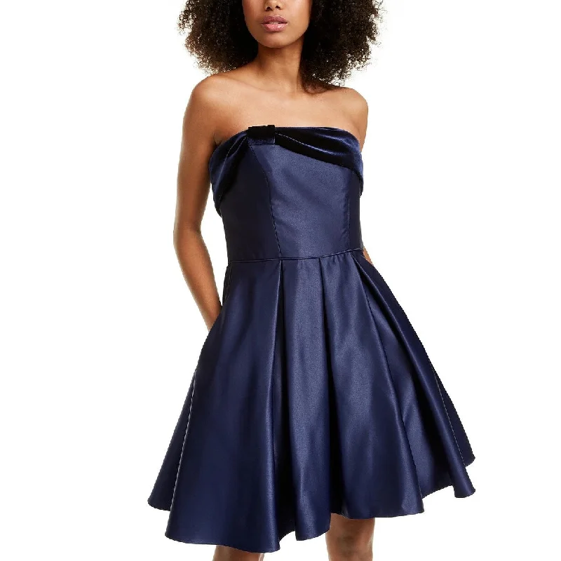 Casual Dresses for BBQ-Women's Casual Solid Color Dresses-Blondie Nites Juniors' Strapless Velvet & Satin Dress Navy Size 0