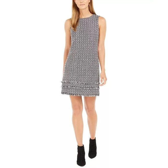 Casual Dresses for Flats-Women's Casual Tank Floral Dresses-Calvin Klein Women's Fringed Tweed Shift Dress Gray Size 16