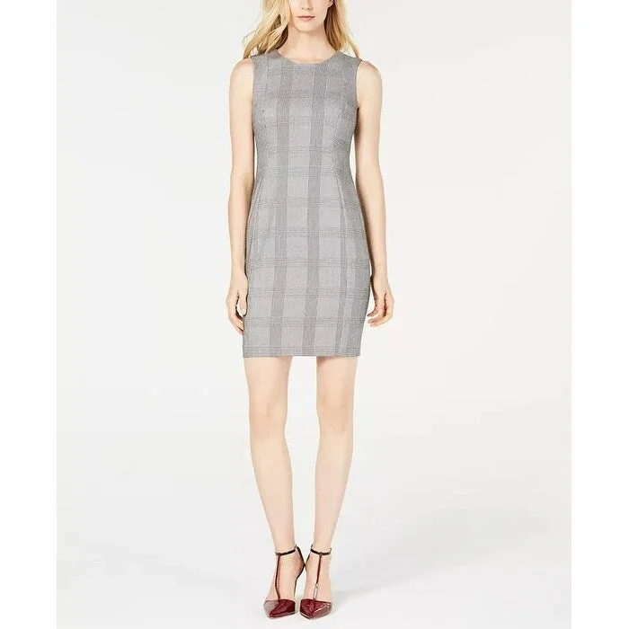 Casual Dresses for Shirt-Women's Casual Henley Dresses-Calvin Klein Women's Plaid Sheath Dress Grey Size 8