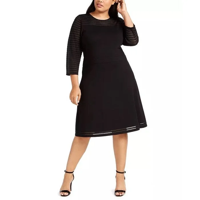 Casual Dresses for Flight-Women's Casual Mini Dresses-Calvin Klein Women's Plus Illusion Dot Sweater Dress Black Size 2X