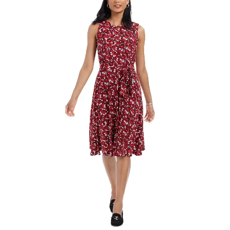 Summer Casual Dresses-Women's Casual Pleated Dresses-Charter Club Women's Printed Tie-Waist Dress Medium Red Size Small