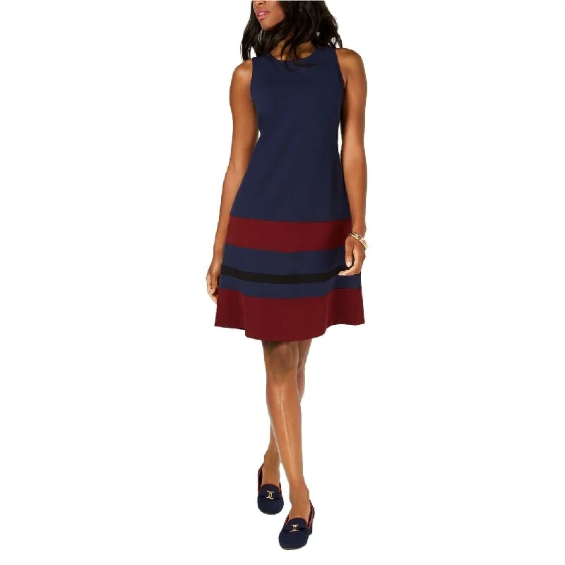 Casual Dresses without Pockets-Women's Casual Shift Solid Color Dresses-Charter Club Women's Sleeveless A-Line Colorblock Dress Size Small - Navy