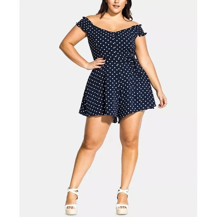 Casual Dresses for Concert-Women's Casual Button-Down Dresses-City Chic Women's Plus Fresh Spot Romper Dark Blue Size 22W