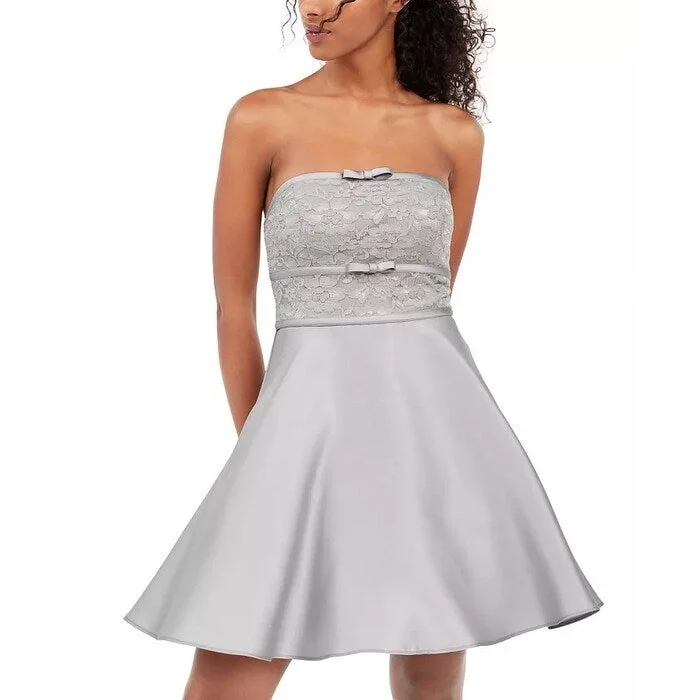 Casual Dresses for Performance-Women's Casual Picnic Dresses-City Studios Juniors' Strapless Lace Bow Dress Gray Size 3