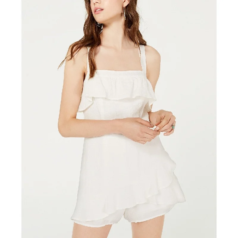 Casual Dresses for Culture-Women's Casual Pleated Dresses-City Triangles Women's Sleeveless Square Neck Romper White Size 3