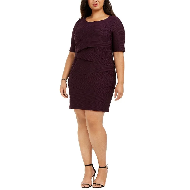 Casual Dresses for Influencer-Women's Casual Weekend Solid Color Dresses-Connected Women's Plus Size Zigzag Sheath Dress Purple Size Small