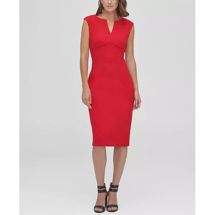 Casual Dresses for Recommended-Women's Casual Floral Dresses-DKNY Women's Notch Neck Compression Sheath Dress Red Size 4