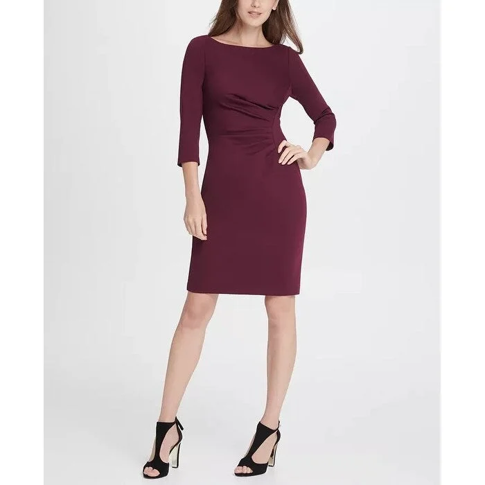 Casual Dresses for Light Exercise-Women's Casual Sequin Dresses-DKNY Women's Ponte Side Ruche Sheath Dress Purple Size 10