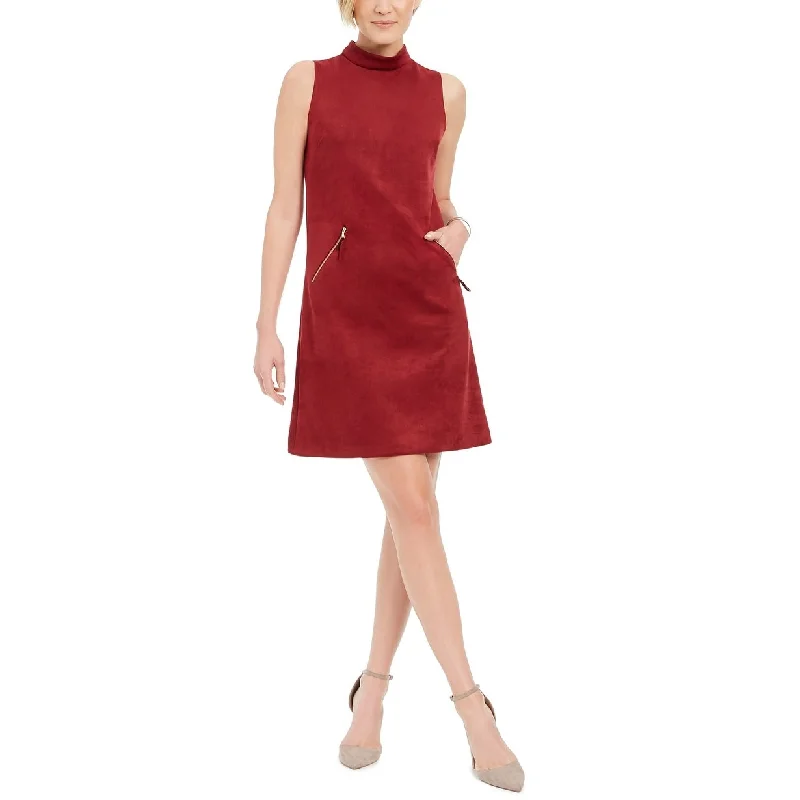 Casual Dresses for Scooter-Women's Casual Modern Dresses-Donna Ricco Women's Faux Suede Shift Dress Dark Red Size 6