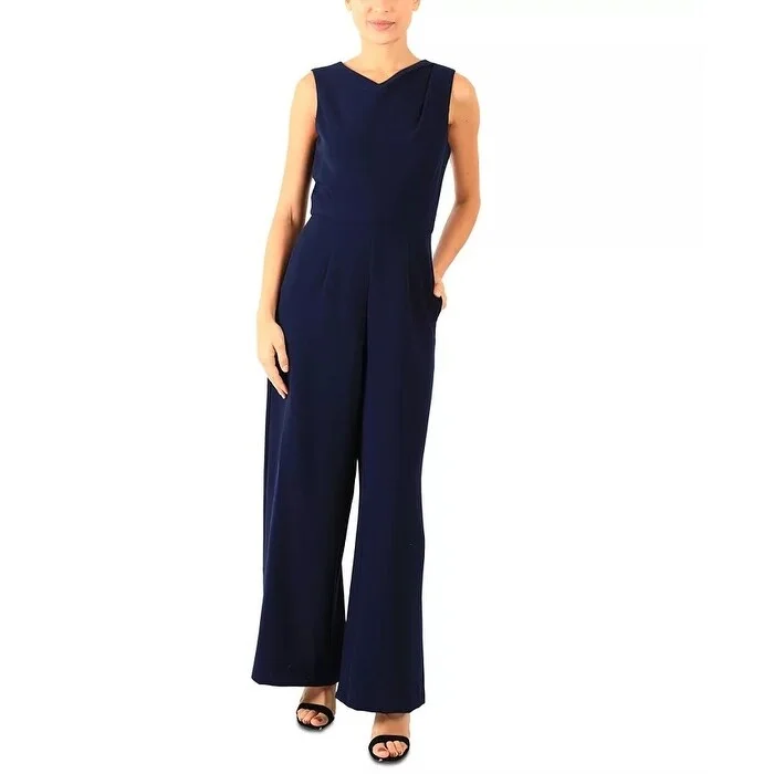 Casual Dresses Bundle-Women's Casual Weekend Dresses-Donna Ricco Women's Sleeveless Crepe Jumpsuit Blue Navy Size 12