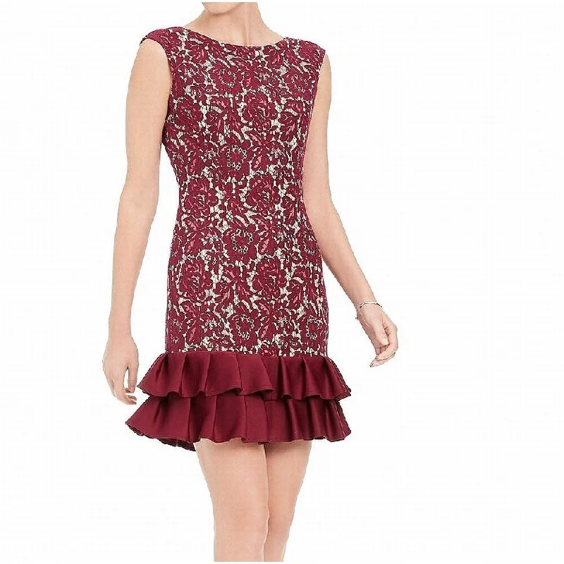 Casual Dresses for Dog Walk-Women's Casual Shift Floral Dresses-Donna Ricco Women's Sleeveless Lace Dress Wine Size 6