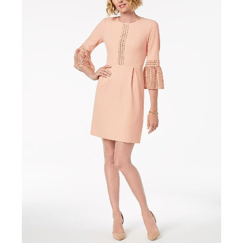 Casual Dresses for Bracelet-Women's Casual Travel Dresses-Ivanka Trump Women's Lace-Trim Bell-Sleeve Dress Pink Size 10