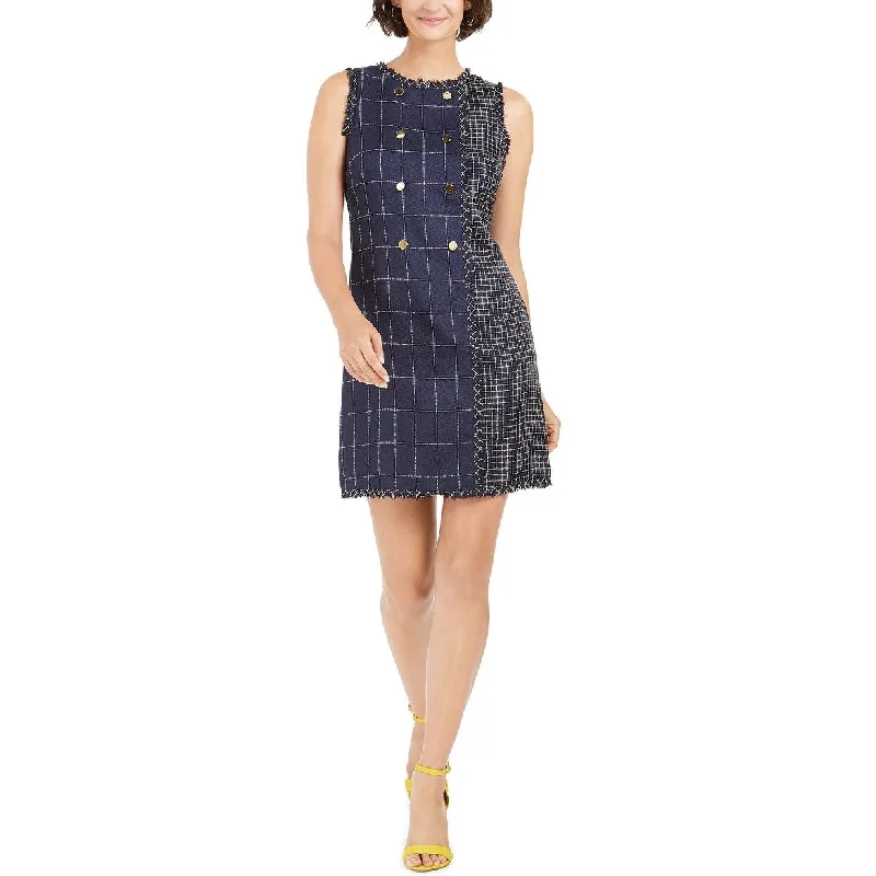 Casual Dresses for Breathable-Women's Casual Lounge Solid Color Dresses-Julia Jordan Women's Double Breasted Tweed Shirtdress Blue Size 8