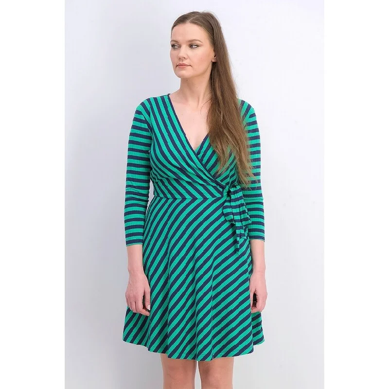 Casual Dresses for Cool-Women's Casual Fashion Dresses-Maison Jules Women's Striped Wrap Dress Green Size Small