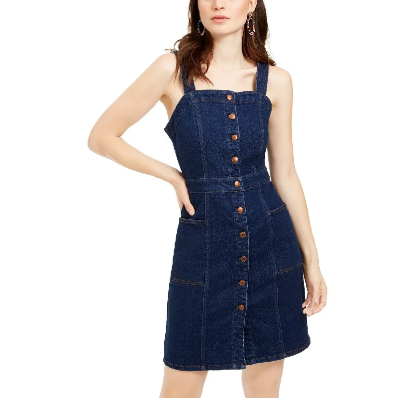 Casual Dresses for City-Women's Casual Picnic Print Dresses-OAT Women's Fitted Button-Front Overall Dress Blue Size 8