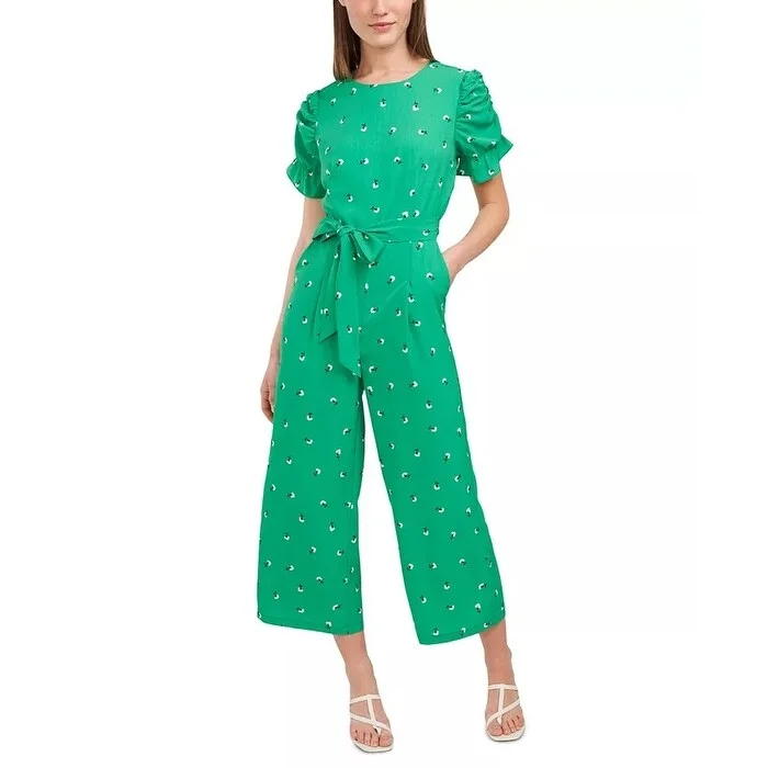 Casual Dresses for Modern-Women's Casual Layered Dresses-Riley & Rae Women's Adalynn Printed Belted Jumpsuit Green Size 14