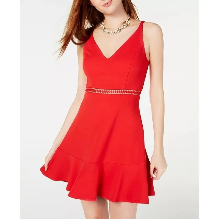 Casual Dresses for Accessories-Women's Casual High-Low Dresses-Speechless Junior's V Neck Skater Dress Red Size 9