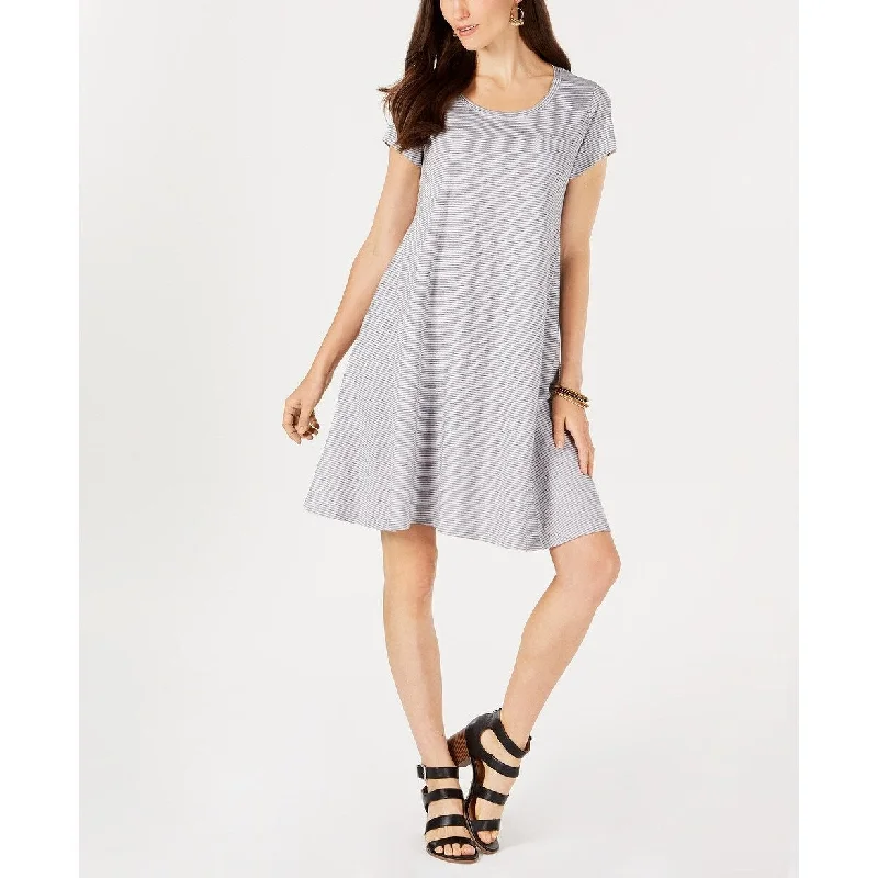 Casual Dresses for Cousin-Women's Casual Tie-Front Dresses-Style & Co Women's Striped Cotton Swing Dress Grey Size Large