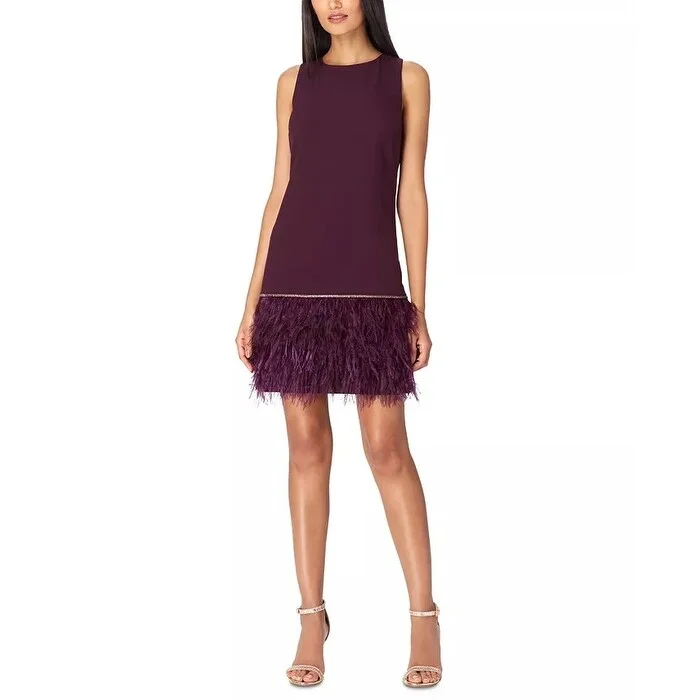 Casual Dresses for Preppy-Women's Casual Maxi Dresses-Tahari ASL Women's Feather Crepe Shift Dress Burgundy Purple Size 8