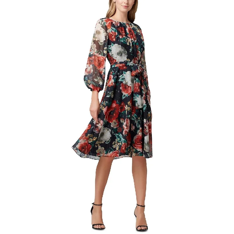 Casual Dresses for Carry-On-Women's Casual Midi Sundresses-Tahari ASL Women's Printed Foil Chiffon A-Line Dress Pink Size 2