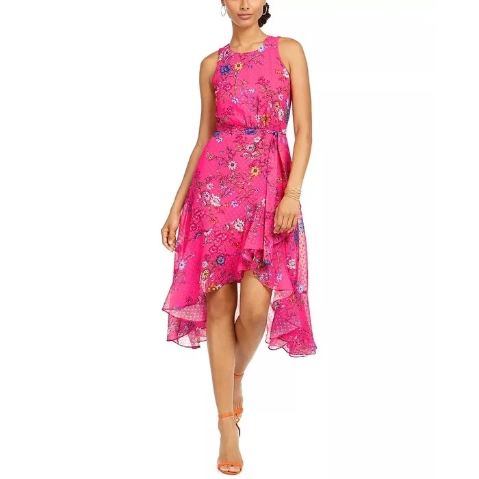 Casual Dresses for Avant-Garde-Women's Casual Maxi Dresses-Taylor Women's Floral Clip Dot High Low Dress Pink Size 14