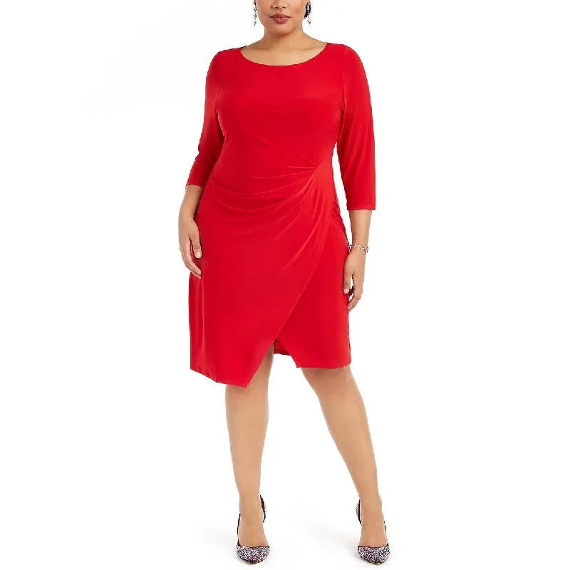 Casual Dresses for Effortless-Women's Casual Loose Dresses-Taylor Women's Plus Size Asymmetrical Draped Sheath Dress Red Size 14W