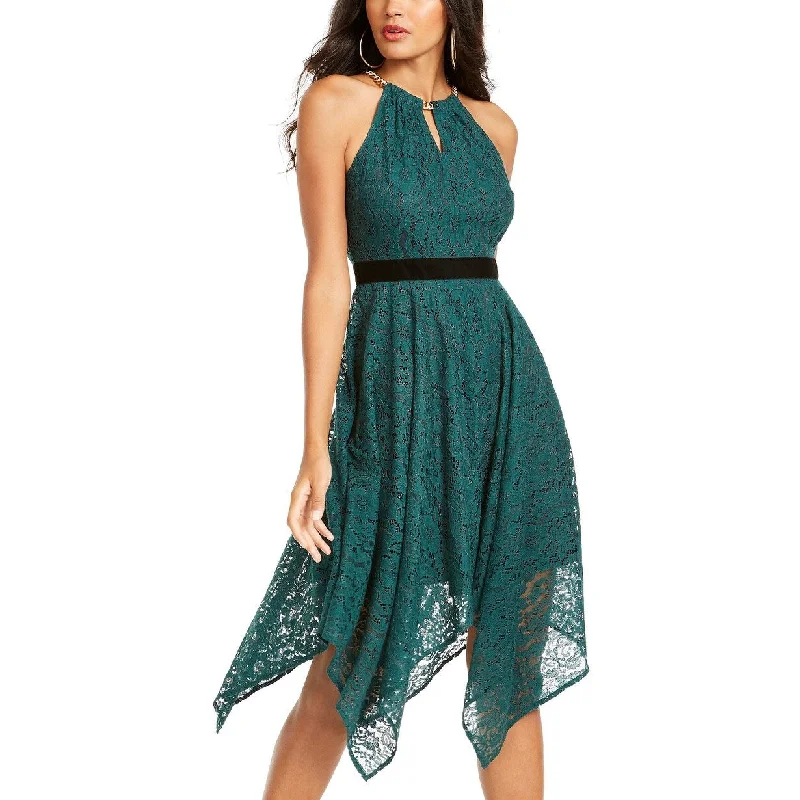 Casual Dresses for Playful-Women's Casual Draped Dresses-Thalia Sodi Women's Chain-Neck Lace Dress Dark Green Size Medium