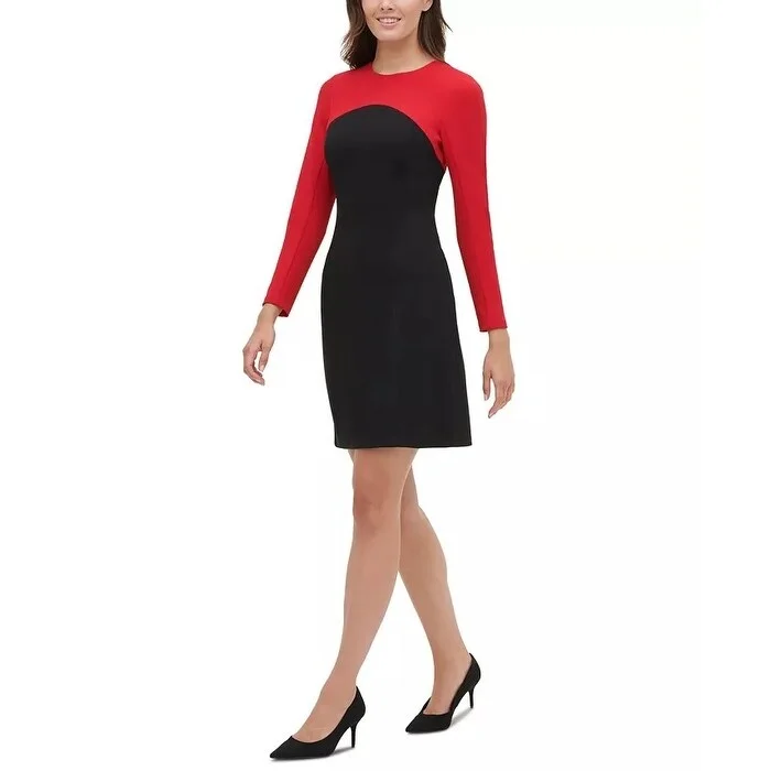 Casual Dresses for Modern Twist-Women's Casual Loose Dresses-Tommy Hilfiger Women's Colorblocked Scuba Crepe Sheath Dress Black Size 8