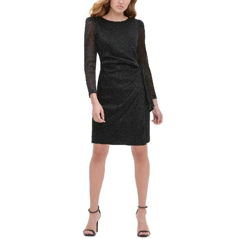 Casual Dresses for Soft Fabric-Women's Casual Tunic Dresses-Tommy Hilfiger Women's Metallic Sheath Dress Black Size 16